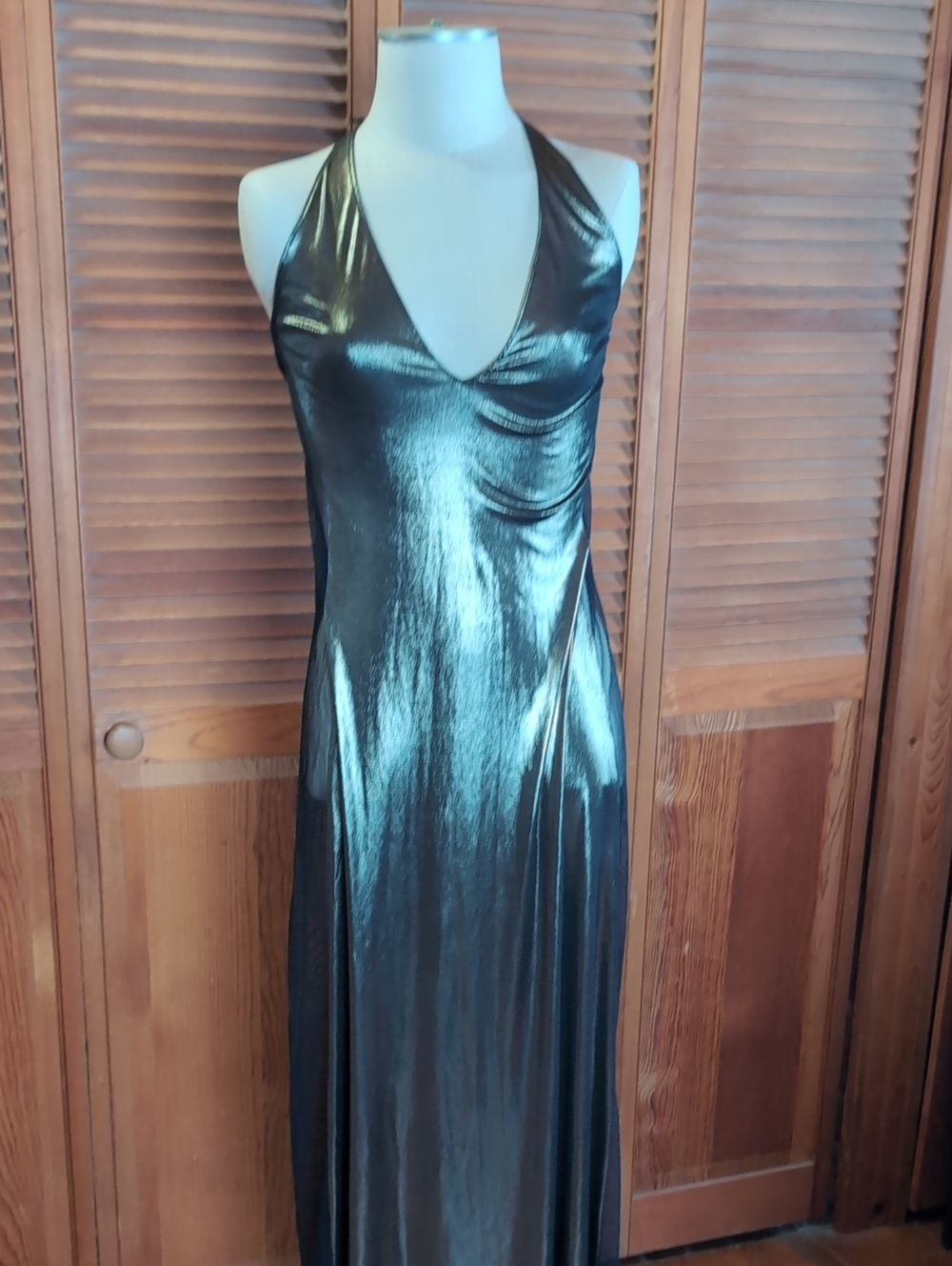 Victoria's Secret Shiny Gunmetal Halter Maxi Dress